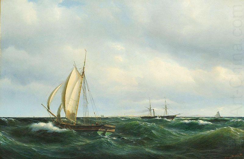 Stormfuld Eftermiddag i Skagerak. En dansk Jagt og forskjellige Skibe passere Skagen, Vilhelm Melbye